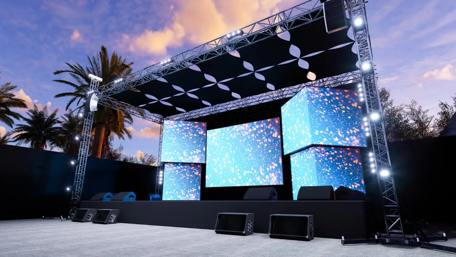 Equipos audiovisuales instalados en evento al aire libre